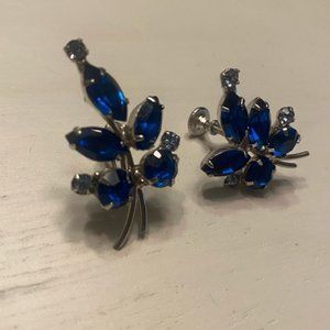 Vibrant Blue Rhinestone Earrings Blue Rhinestone Earrings